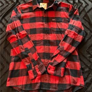 Hollister Red and Black Casual Button Down Shirt